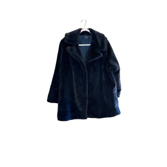 Roamans Womens plus 20W Faux Fur Coat blue/green luxuriously  soft pockets snap - Picture 1 of 14